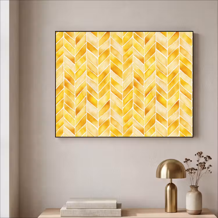 Visgraat - Aquarel - Patronen - Goudgeel Textielframe zwart klein 947 -sfeer2