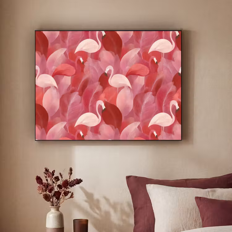 Flamingo - Botanisch - Elegant - Roze - Rood Textielframe zwart klein 947 -sfeer1