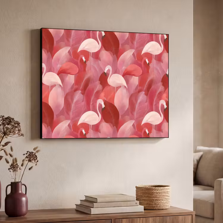 Flamingo - Botanisch - Elegant - Roze - Rood Textielframe zwart klein 947 -sfeer3
