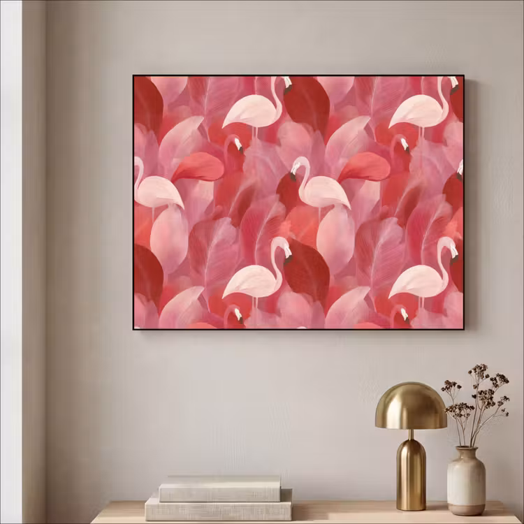 Flamingo - Botanisch - Elegant - Roze - Rood Textielframe zwart klein 947 -sfeer2