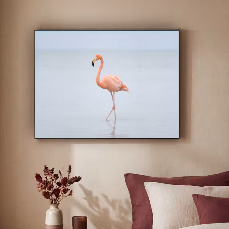Flamingo - Zee - Roze Textielframe zwart klein -sfeer1