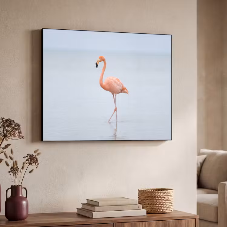 Flamingo - Zee - Roze Textielframe zwart klein -sfeer3
