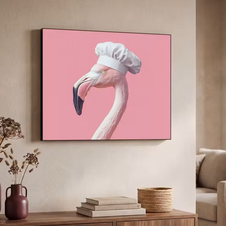 Flamingo - Roze - Koksmuts - Vogel Textielframe zwart klein -sfeer3