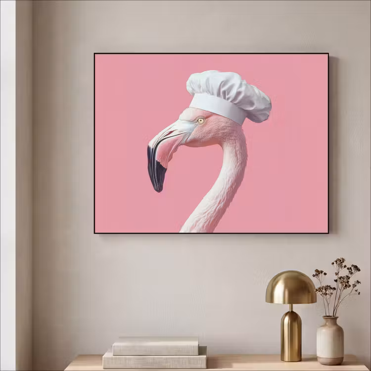 Flamingo - Roze - Koksmuts - Vogel Textielframe zwart klein -sfeer2