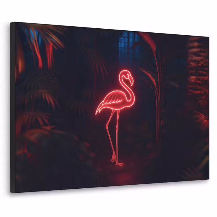 Flamingo - Roze - Neon - Licht Textielframe zwart klein -3d