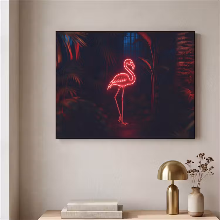 Flamingo - Roze - Neon - Licht Textielframe - compleet frame klein -sfeer2