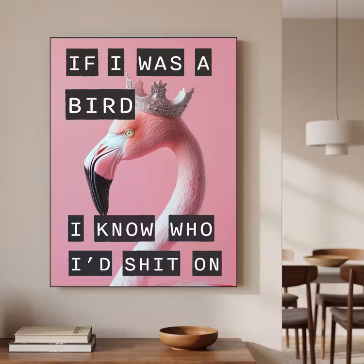 Flamingo - Roze - Vogel - Decoratie Textielframe zwart klein -sfeer2
