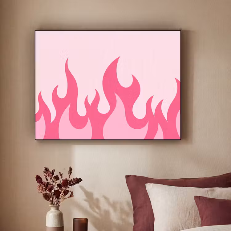 Vlammen - Patroon - Abstract - Modern - Roze Textielframe zwart klein -sfeer1