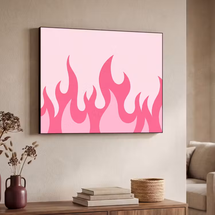 Vlammen - Patroon - Abstract - Modern - Roze Textielframe zwart klein -sfeer3