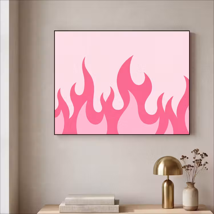 Vlammen - Patroon - Abstract - Modern - Roze Textielframe zwart klein -sfeer2