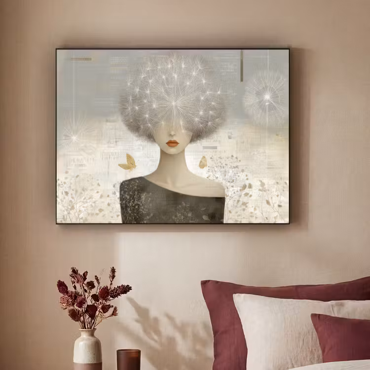 Pluis - Vrouw - Beige Textielframe - compleet frame klein -sfeer1