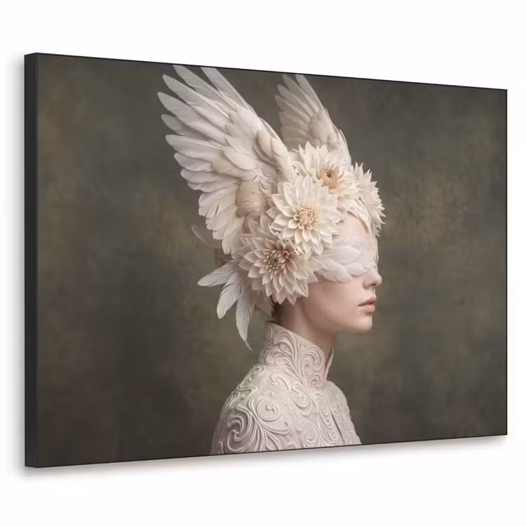 Vleugels - Vrouw - Wit Textielframe zwart klein -3d