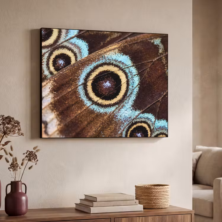 Vleugels - Vlinder - Blauw Textielframe zwart klein -sfeer3