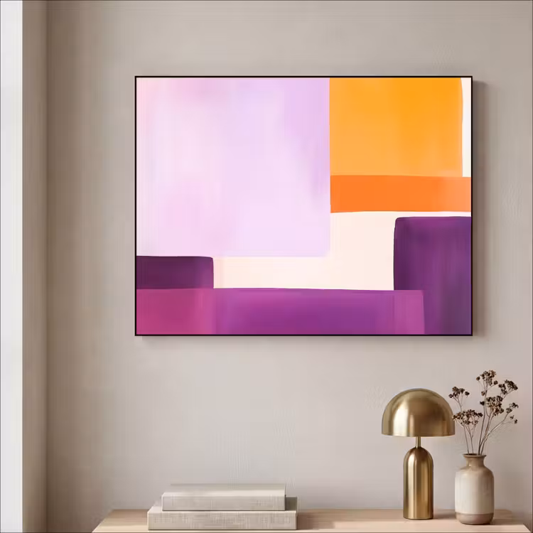 Vlakken - Abstract - Rechthoekig - Oranje Textielframe - compleet frame klein -sfeer2