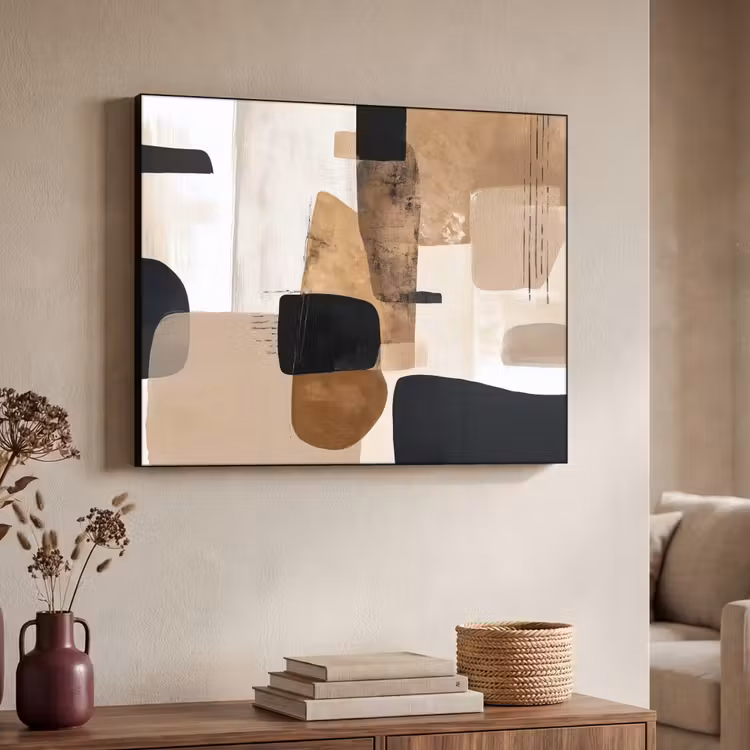 Vlakken - Abstract - Zwart - Strepen Textielframe zwart klein -sfeer3