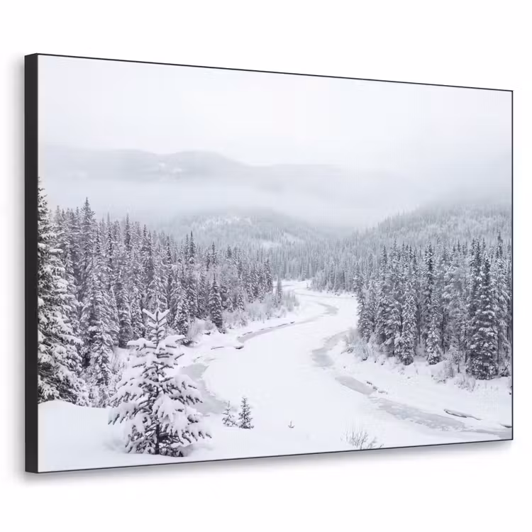 Rivier - Bevroren - Landschap - Winter Textielframe zwart klein -3d
