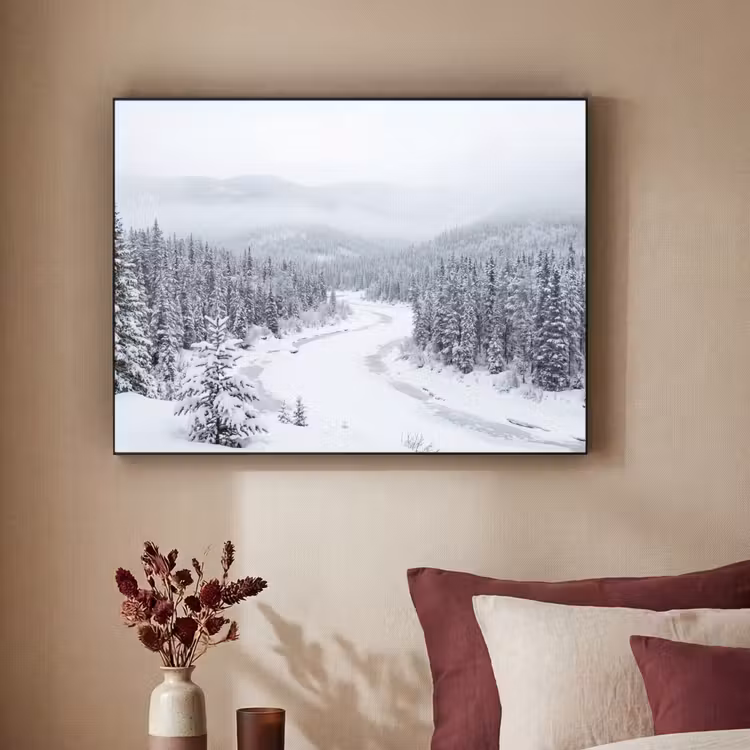 Rivier - Bevroren - Landschap - Winter Textielframe zwart klein -sfeer1