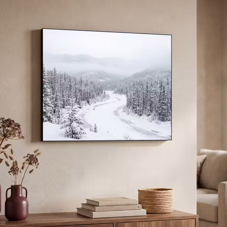 Rivier - Bevroren - Landschap - Winter Textielframe zwart klein -sfeer3