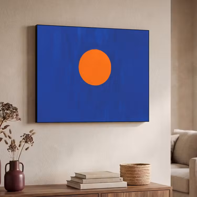 Vorm - Rond - Minimalistisch - Blauw Textielframe zwart klein -sfeer3