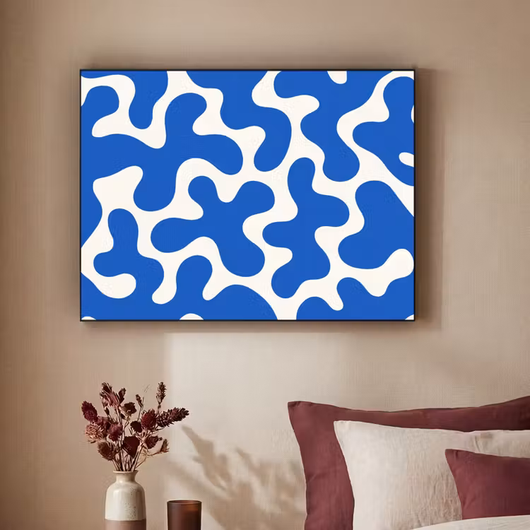 Vormen - Abstract - Blauw - Golven Textielframe zwart klein -sfeer1