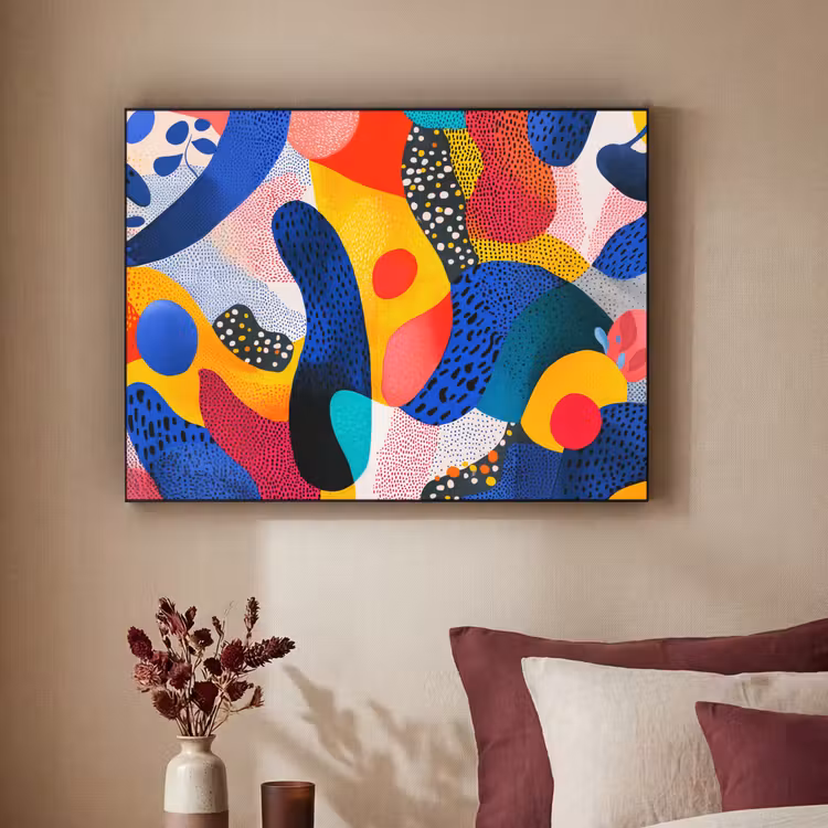 Vormen - Abstract - Stippels - Blauw Textielframe zwart klein -sfeer1