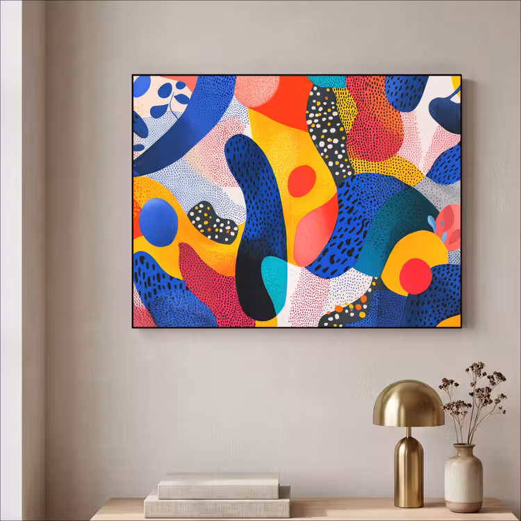 Vormen - Abstract - Stippels - Blauw Textielframe zwart klein -sfeer2