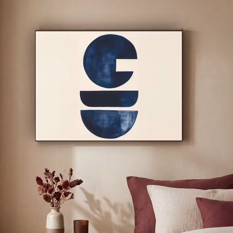 Vormen - Blauw - Abstract Textielframe zwart klein -sfeer1