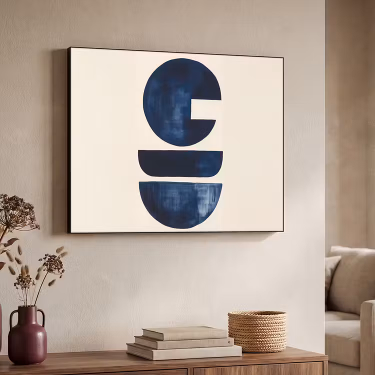 Vormen - Blauw - Abstract Textielframe - compleet frame klein -sfeer3