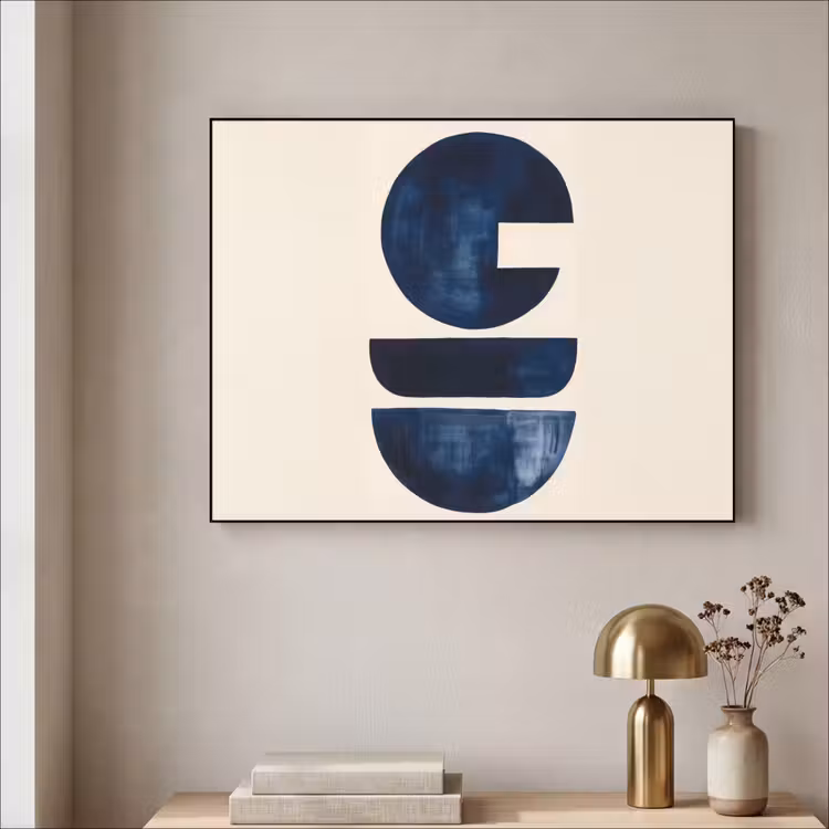 Vormen - Blauw - Abstract Textielframe zwart klein -sfeer2