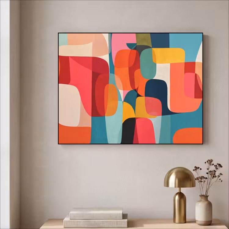 Vormen - Kleurrijk - Abstract - Vlakken Textielframe zwart klein -sfeer2