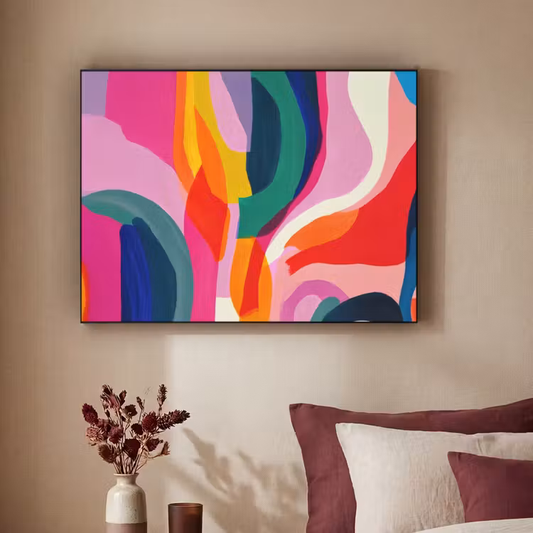 Vormen - Golvend - Abstract - Felroze Textielframe - compleet frame klein -sfeer1