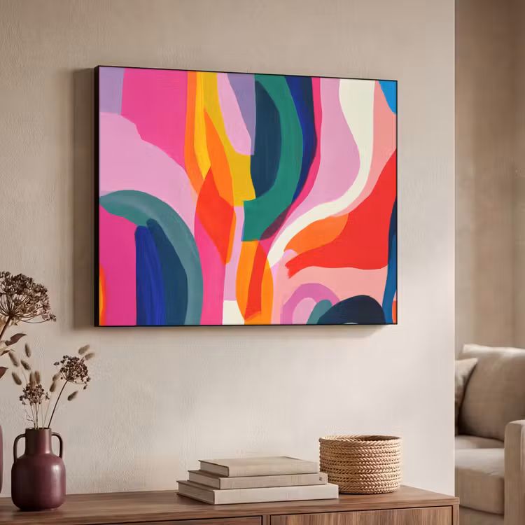 Vormen - Golvend - Abstract - Felroze Textielframe - compleet frame klein -sfeer3
