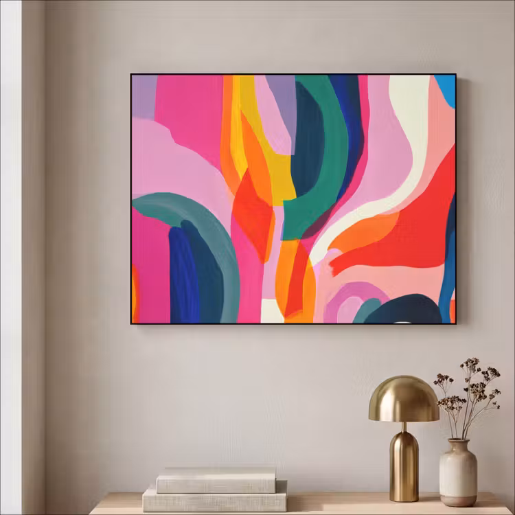 Vormen - Golvend - Abstract - Felroze Textielframe zwart klein -sfeer2