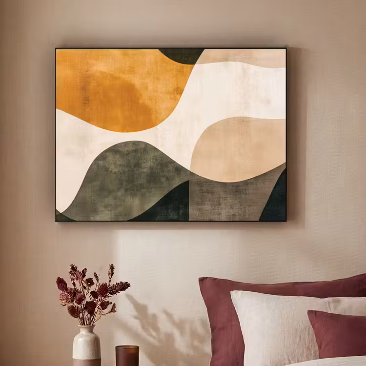 Vormen - Okergeel - Abstract Textielframe - compleet frame klein -sfeer1
