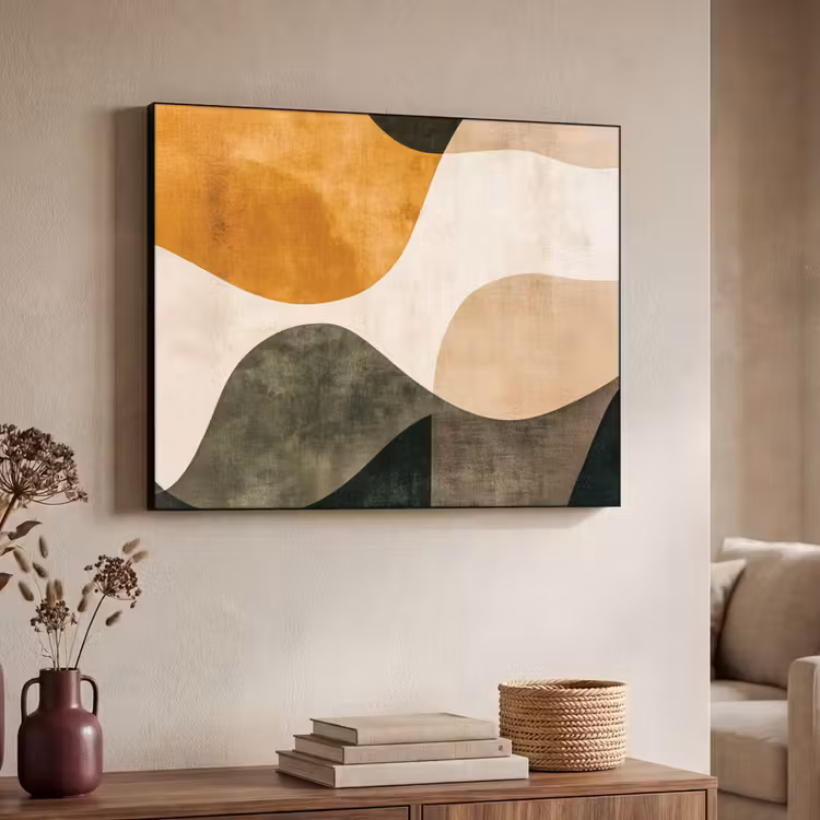 Vormen - Okergeel - Abstract Textielframe - compleet frame klein -sfeer3