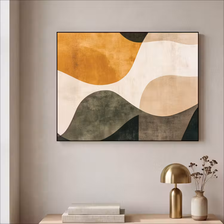 Vormen - Okergeel - Abstract Textielframe - compleet frame klein -sfeer2