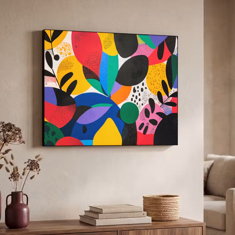 Vormen - Stippen - Kleurrijk Textielframe - compleet frame klein -sfeer3