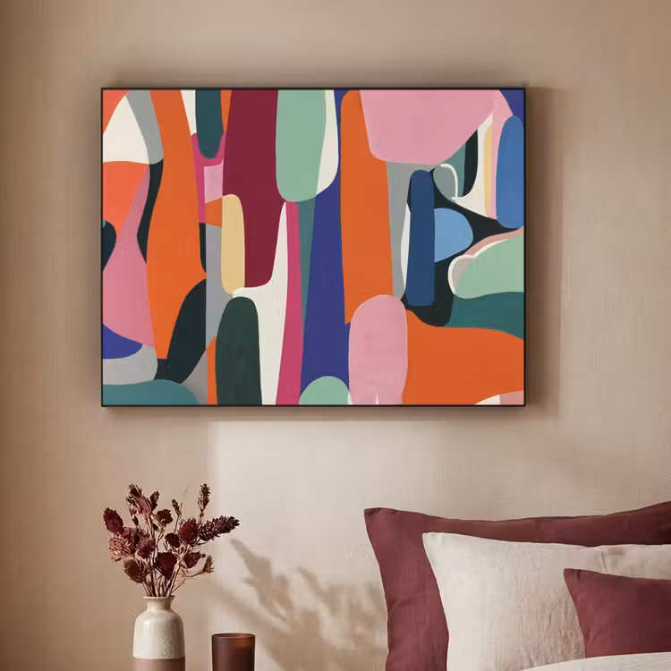 Vormen - Ritmisch - Kleuren - Abstract Textielframe - compleet frame klein -sfeer1
