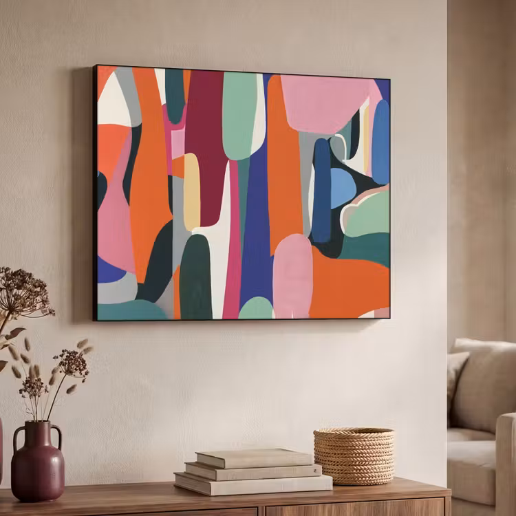 Vormen - Ritmisch - Kleuren - Abstract Textielframe zwart klein -sfeer3