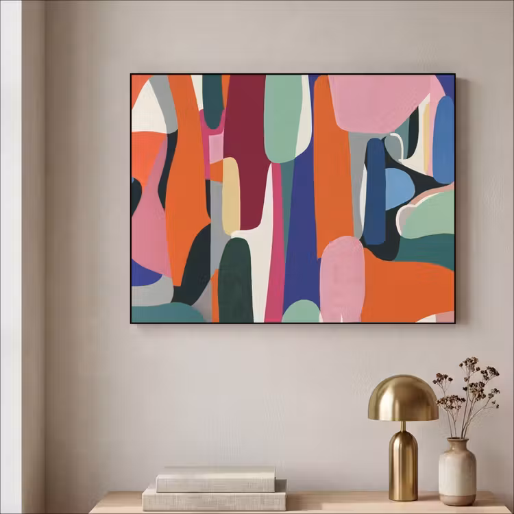 Vormen - Ritmisch - Kleuren - Abstract Textielframe - compleet frame klein -sfeer2