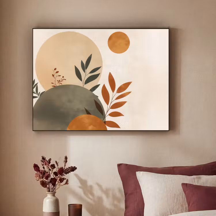 Vormen - Rond - Bladeren - Beige Textielframe - compleet frame klein -sfeer1