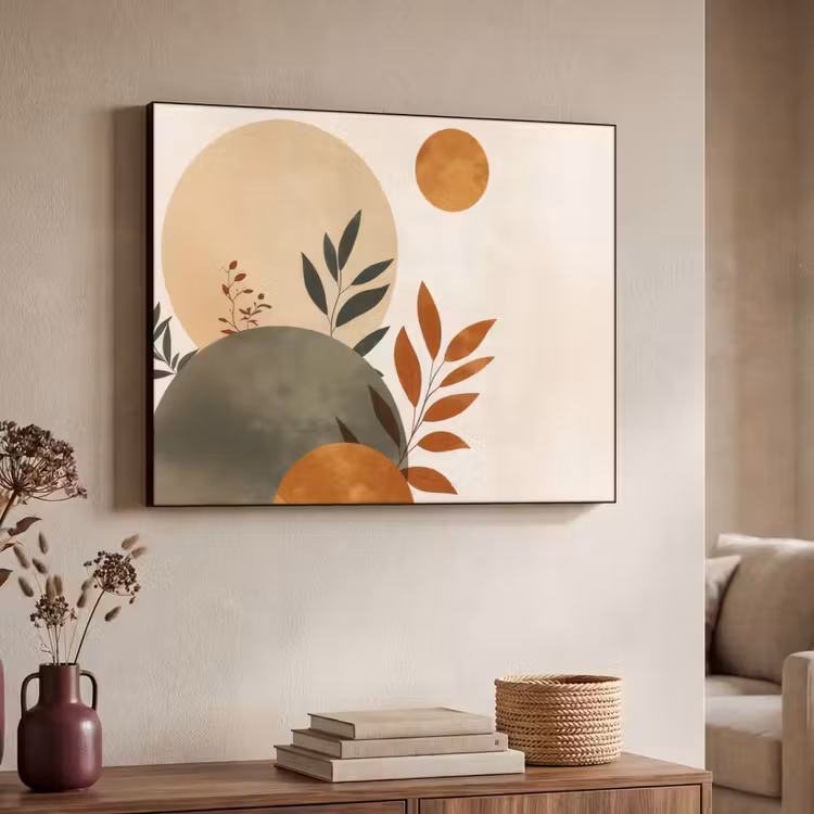 Vormen - Rond - Bladeren - Beige Textielframe zwart klein -sfeer3