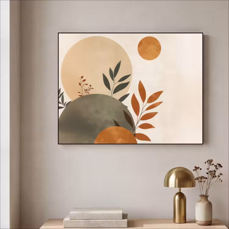 Vormen - Rond - Bladeren - Beige Textielframe - compleet frame klein -sfeer2