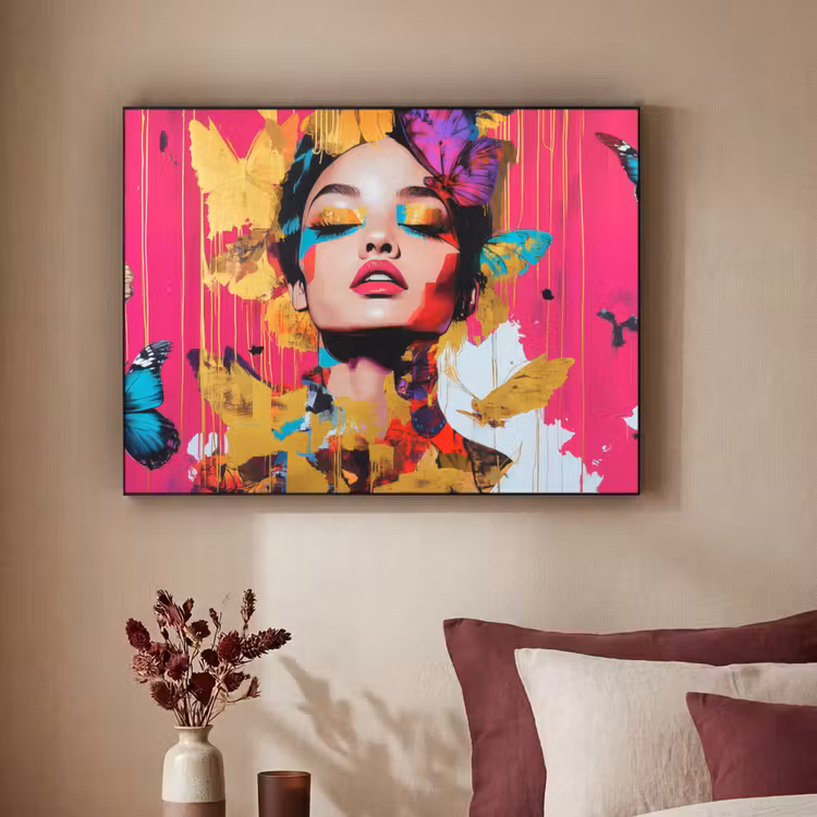 Vrouw - Abstract - Kleurrijk Textielframe zwart klein -sfeer1