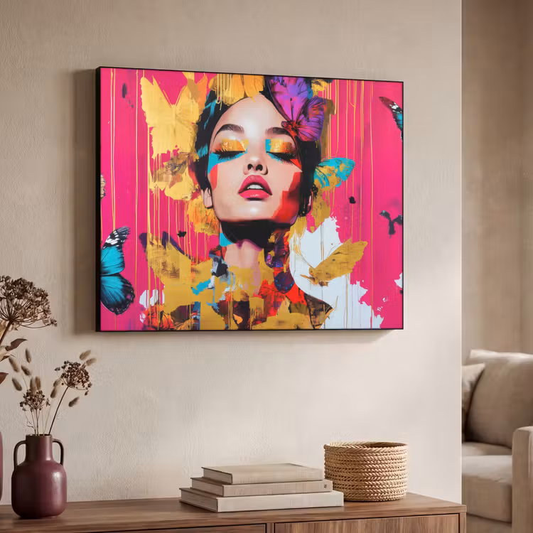 Vrouw - Abstract - Kleurrijk Textielframe - compleet frame klein -sfeer3