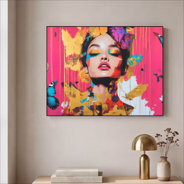 Vrouw - Abstract - Kleurrijk Textielframe - compleet frame klein -sfeer2