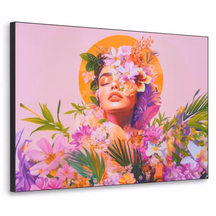 Vrouw - Abstract - Cirkel - Bloemen Textielframe zwart klein -3d