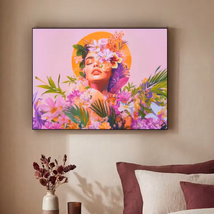 Vrouw - Abstract - Cirkel - Bloemen Textielframe - compleet frame klein -sfeer1