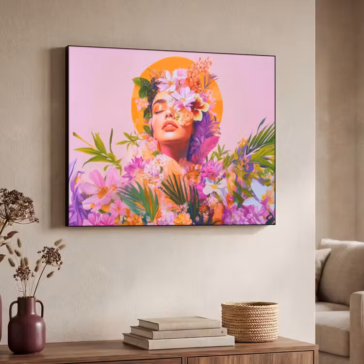 Vrouw - Abstract - Cirkel - Bloemen Textielframe - compleet frame klein -sfeer3