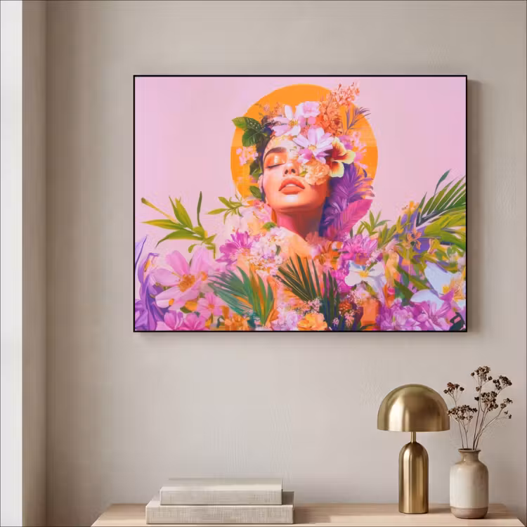 Vrouw - Abstract - Cirkel - Bloemen Textielframe - compleet frame klein -sfeer2
